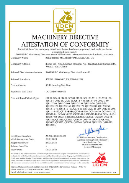 Κίνα Wuxi Tripod Machinery Imp. & Exp. Co., Ltd. Πιστοποιήσεις