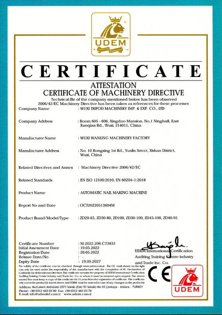 Κίνα Wuxi Tripod Machinery Imp. & Exp. Co., Ltd. Πιστοποιήσεις