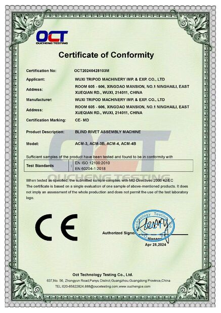 Κίνα Wuxi Tripod Machinery Imp. & Exp. Co., Ltd. Πιστοποιήσεις